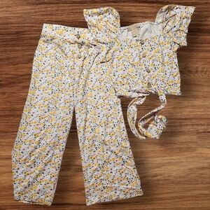 Sweet Stories Yellow Floral Pant Set with Cropped Shirt-‎ Girls Size 5